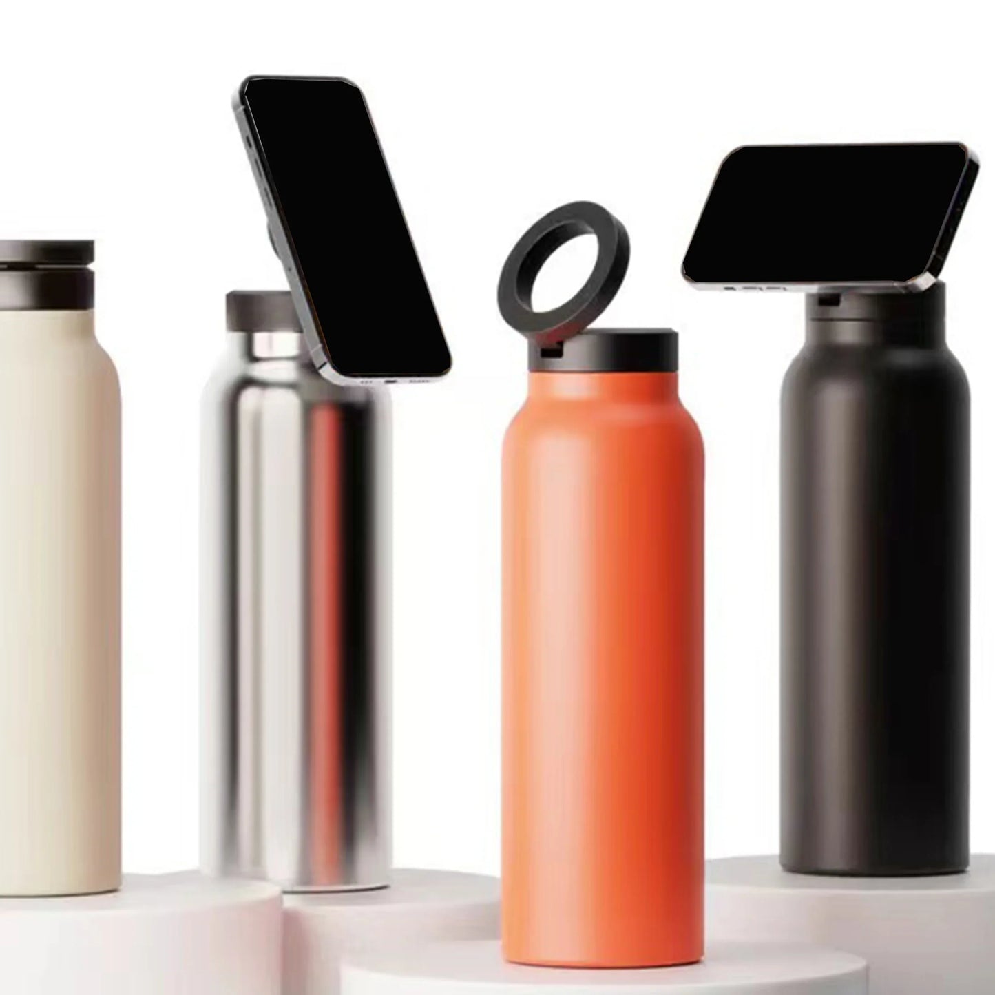 Waterbottle with magnetic cell phone holder