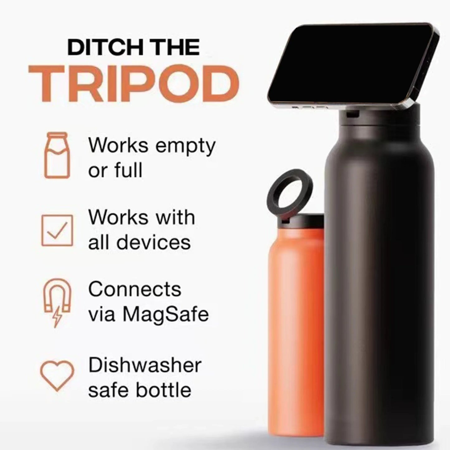 Waterbottle with magnetic cell phone holder
