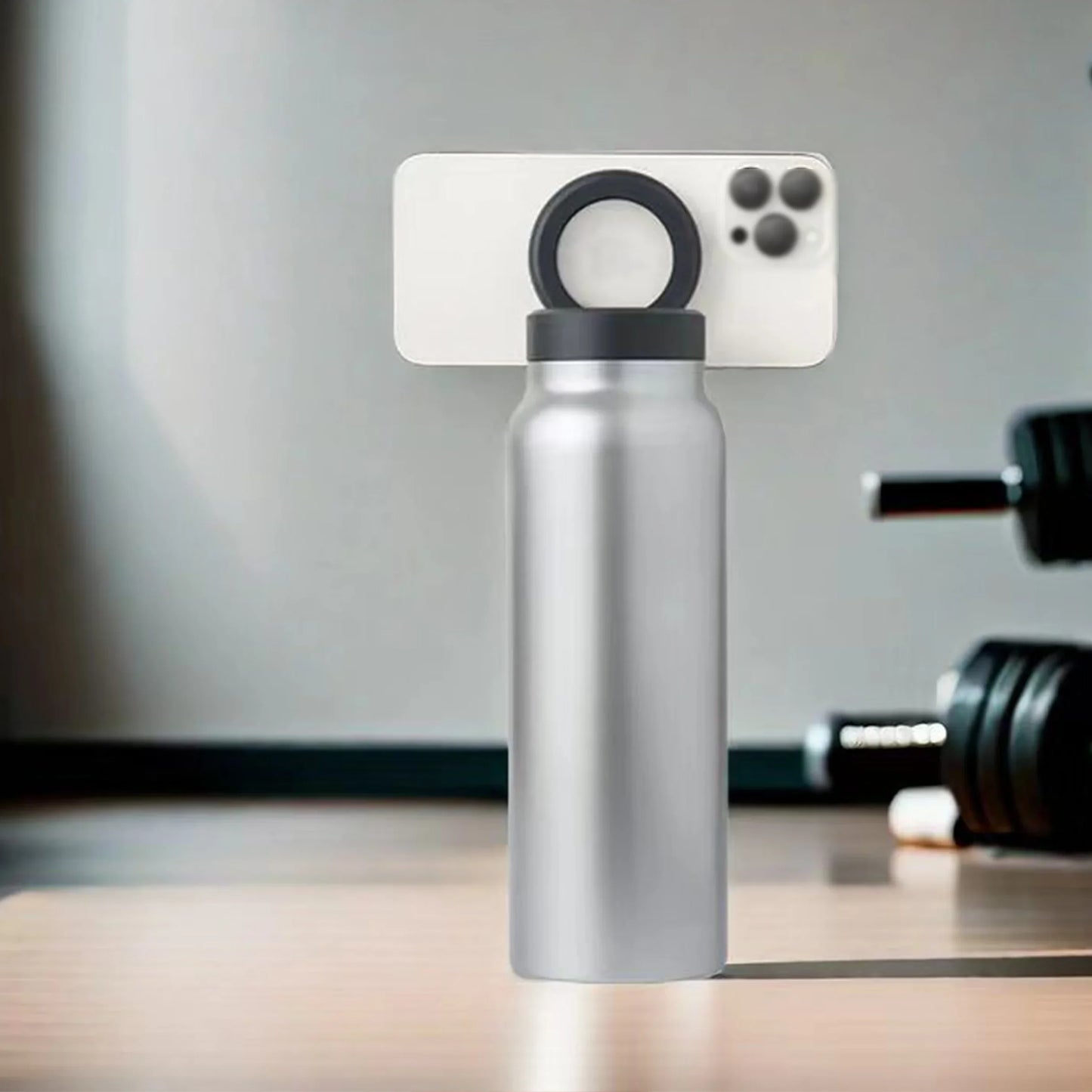 Waterbottle with magnetic cell phone holder
