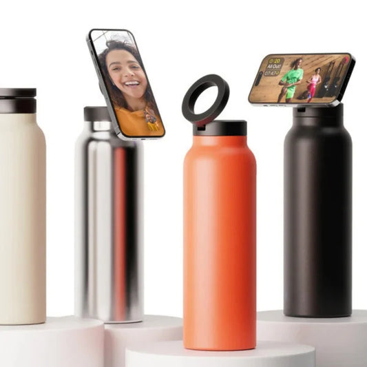 Waterbottle with magnetic cell phone holder